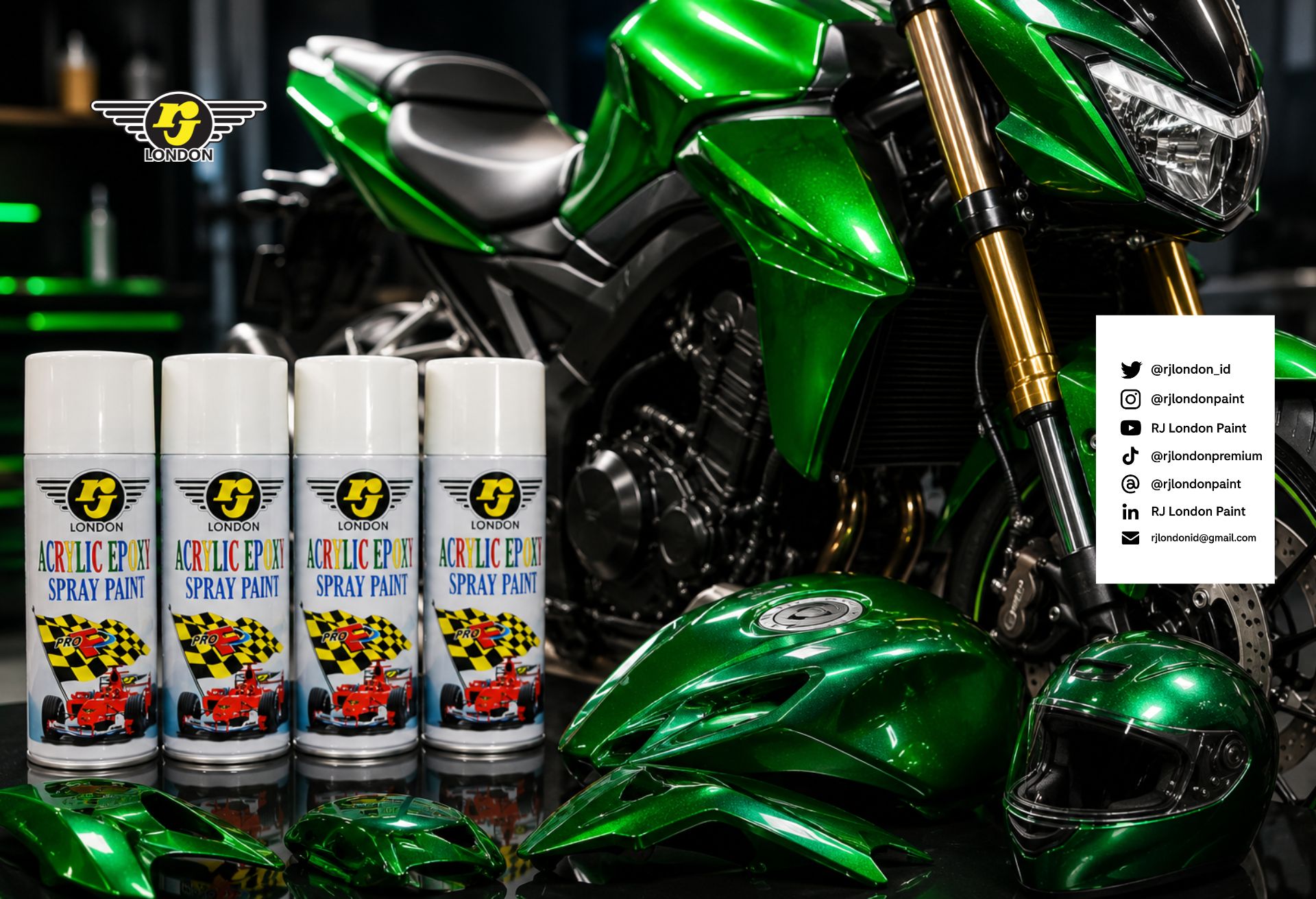Cat Semprot Warna Hijau Metalik: Pilihan Terbaik untuk Tampilan Motor Lebih Premium dengan RJ London